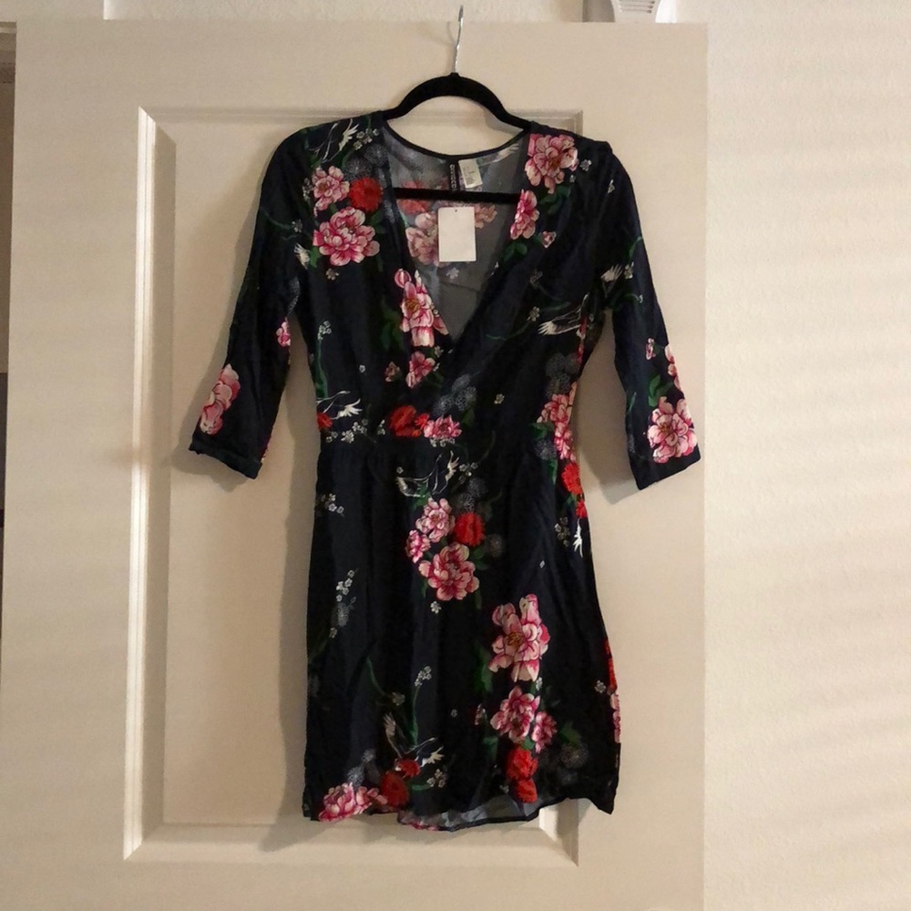 Never worn H&M navy blue wrap dress